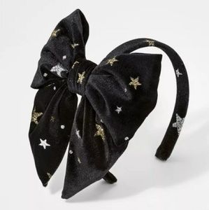 Girls' Velvet Tail Bow Headband with Glitter Stars